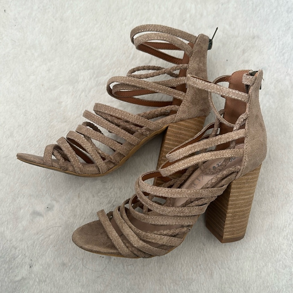 Strappy Suede Block Heels